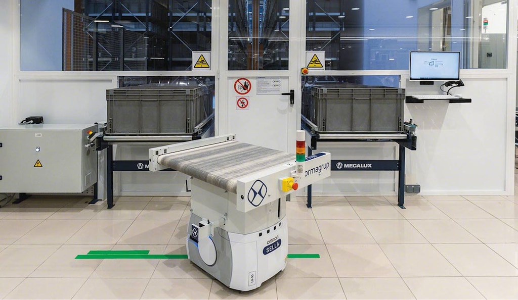 AGV-Roboter können die Entnahme von Waren aus den Regalen oder die Verteilung von Produkten für das Kitting automatisieren