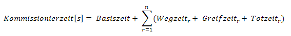 Formel zur Berechnung der Kommissionierzeit. Bei n handelt es sich um die Anzahl der einzelnen Aufträge