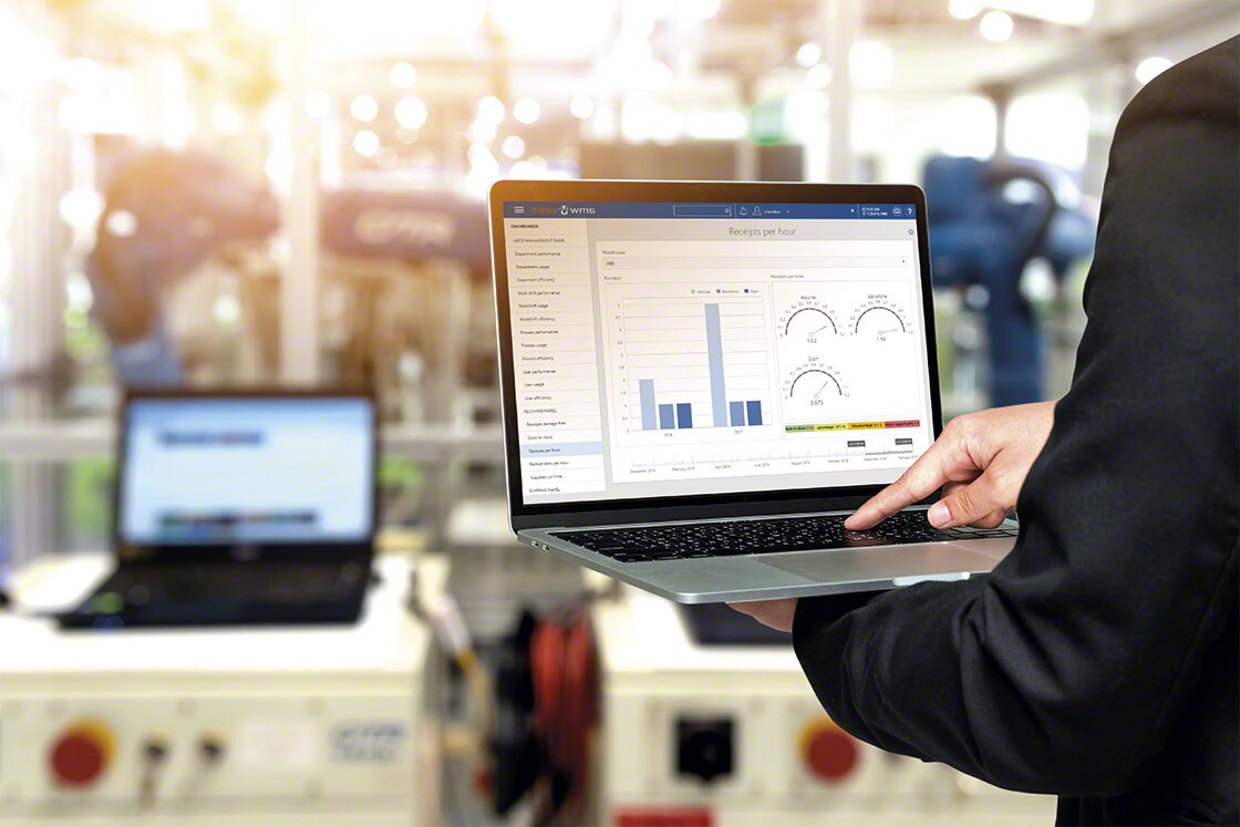 Dank des Moduls Supply Chain Analytics von Easy WMS können auf Grundlage der Datenanalyse in Echtzeit die besten logistischen Entscheidungen getroffen werden. Dank des Moduls Supply Chain Analytics von Easy WMS können auf Grundlage der Datenanalyse in Echtzeit die besten logistischen Entscheidungen getroffen werden.