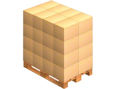 Eine Palette, auf der die Verpackungskisten platziert werden.