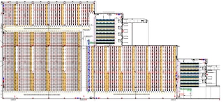 Halbautomatisches Pallet-Shuttle-System im großen Logistikzentrum von Alainé