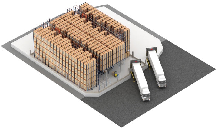 Automatisches Pallet Shuttle-System mit Regalbediengerät im Lager von Pastelaria e Confeitaria Rolo