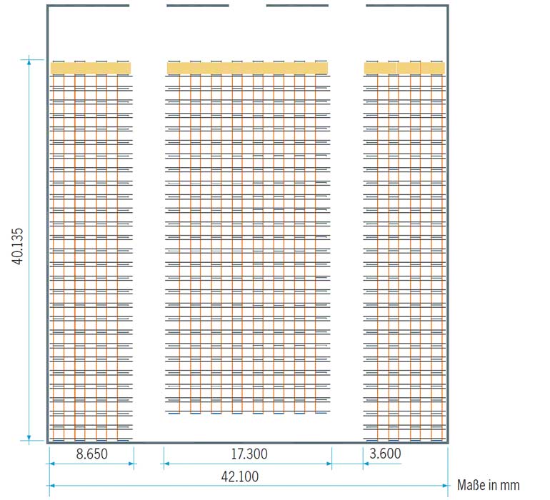 Plan der Lagerfläche bei Verwendung eines Pallet-Shuttle-Systems