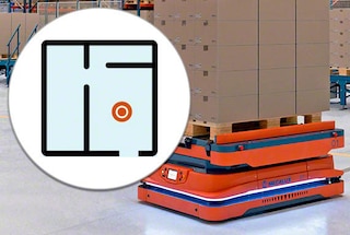 Bei der Einrichtung des Systems scannt einer der AMR das Lager, um eine virtuelle Karte zu erstellen