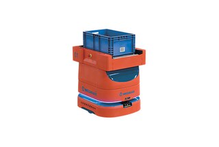 Der AMR 100 mit Rollenförderer befördert leichte Lasten wie Behälter und Pakete