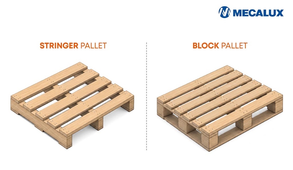 Bei Block Pallets kommen verteilte Stützen zum Einsatz, während Stringer-Paletten Längsträger aufweisen