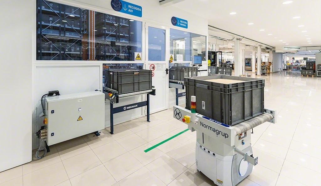 Die AMR im Lager von Normagrup sorgen für eine flexible und sichere Bewegung der Waren