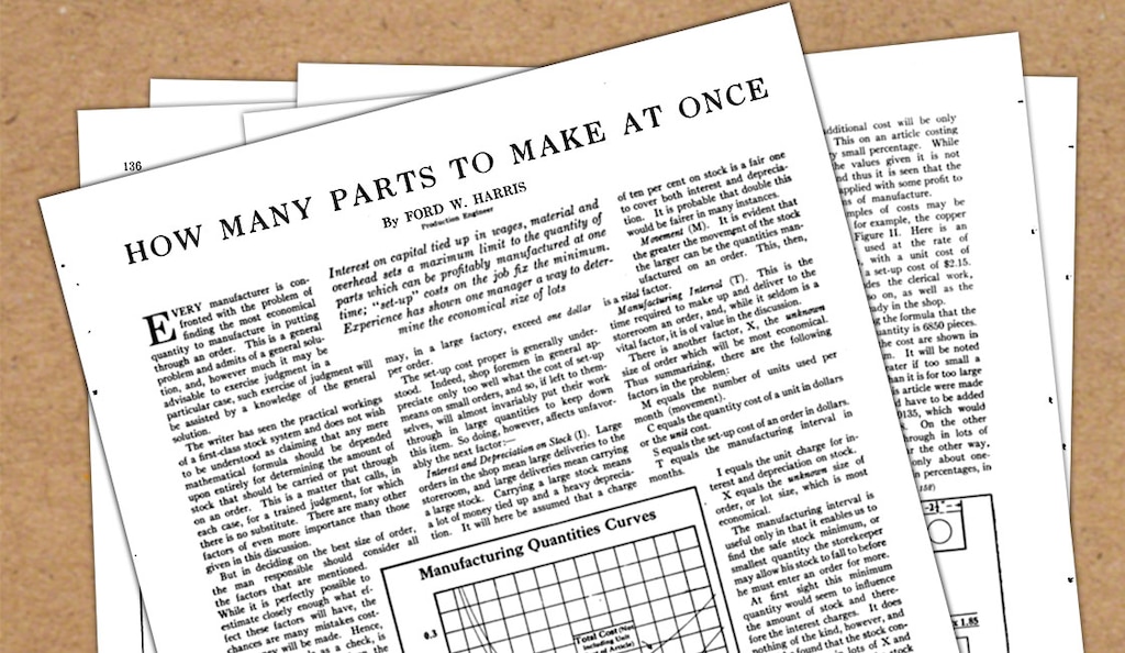 Der Produktionsingenieur Ford Whitman Harris stellte EOQ (Economic Order Quantity) erstmals 1913 in der Zeitschrift Factory vor