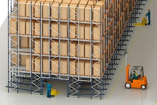 Pallet Shuttle mit unteren Ebenen für Kommissionierung mit Durchlauftechnik