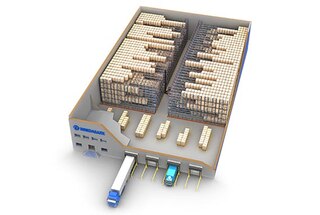 Pallet Shuttle mit einem einzigen Gang und Regalen auf beiden Seiten