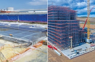 Die selbsttragende Lagerstruktur steht auf einer Betonplatte